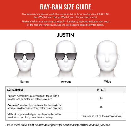 Lentes oscuros Ray-Ban, Rb4165 Justin, Unisex adulto