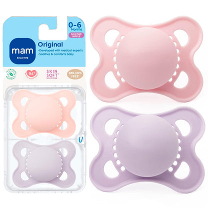 MAM Chupones Originales Mate para Bebé, 0-6 Meses, Paquete de 4 - Pnik. - 2 Count (Pack of 1)