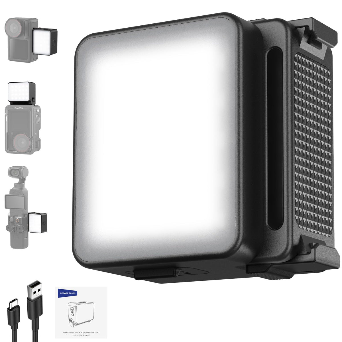NEEWER BáSICO M20 Luz LED Magnética para Cámara Compatible con dji OSMO Action 3 4 5 Pro Cage AC009 Pro Pocket 3 Accesorios Adaptador Expansión, Mini Luz Relleno Plástico 5600K CRI95+