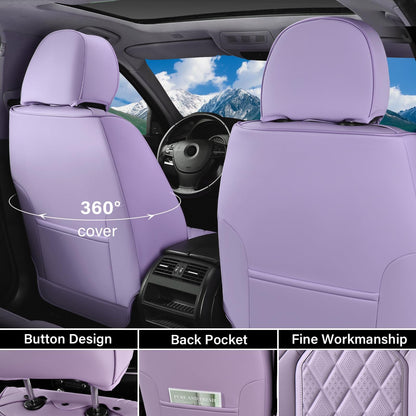 Coverado Juego completo de fundas de asiento de automóvil, fundas de asiento de piel morado para automóviles, protector de asiento delantero y trasero, funda universal impermeable para asiento de automóvil, fundas