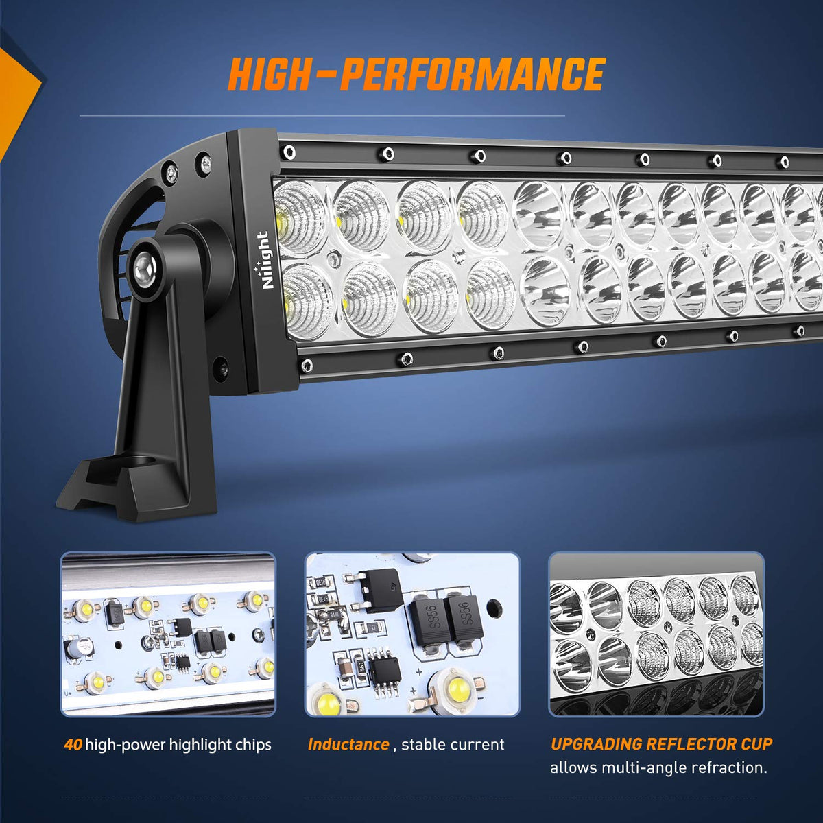 Nilight Barra de Luz LED 54 Pulgadas 312W Curvada 12V 24V Todoterreno
