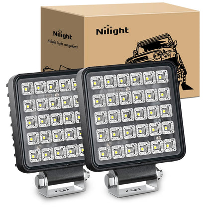 Nilight - Luz de trabajo LED cuadrada de 4.3 pulgadas con interruptor de palanca integrado, 2 lámparas de inundación de 60 W y 150 ° para equipos pesados todoterreno, vehículos, camiones, tractores,