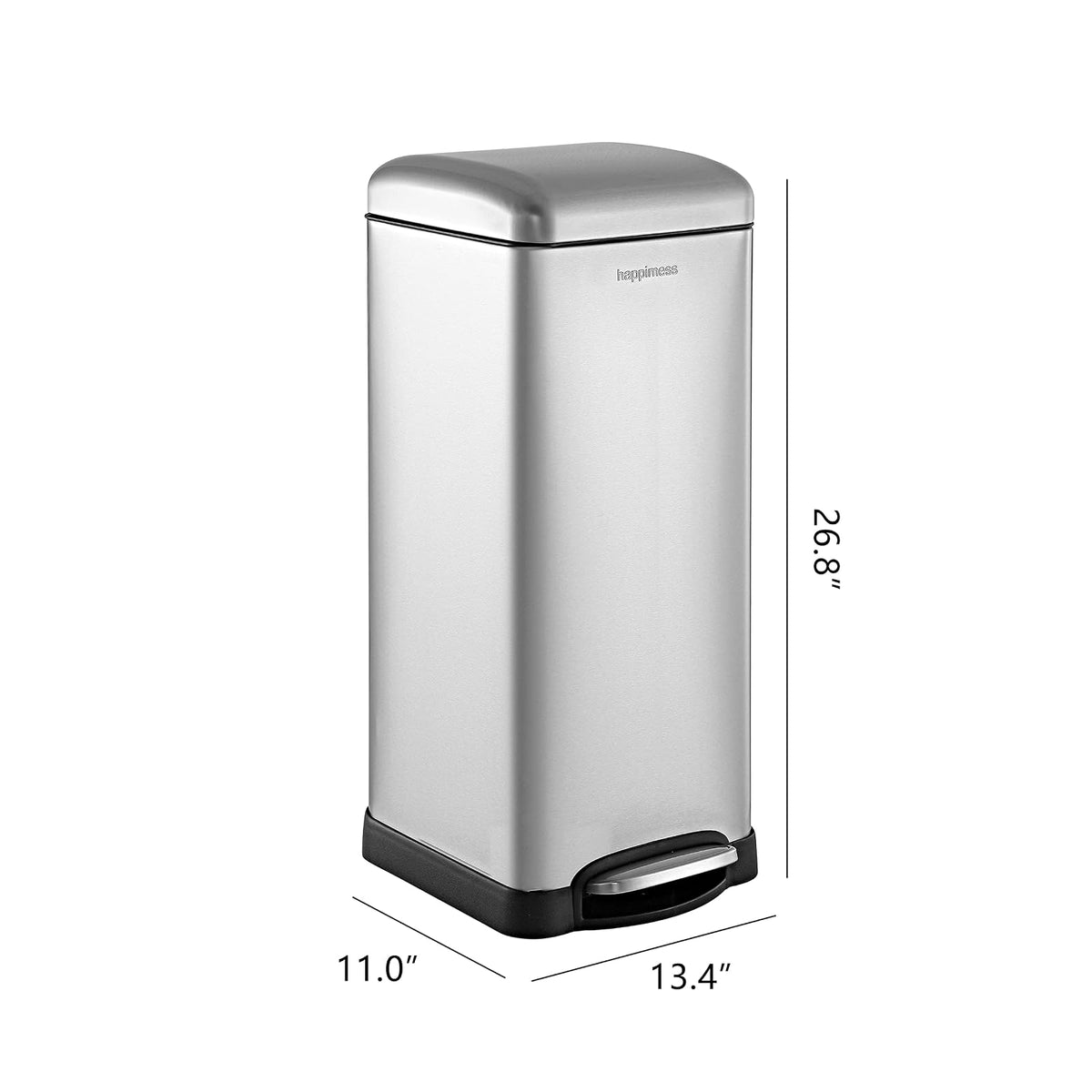 happimess HPM1007D Betty Retro Bote de basura con tapa de cierre suave, resistente a las huellas dactilares, moderno, minimalista para el hogar, cocina, lavadero, oficina, recámara, baño, cromo
