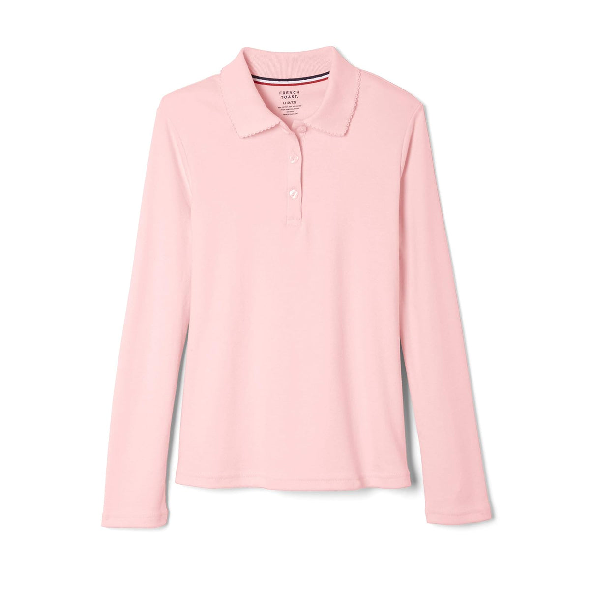 French Toast Polo Interlock de Manga Larga con Cuello Picot para Niña - 3T - Rosado