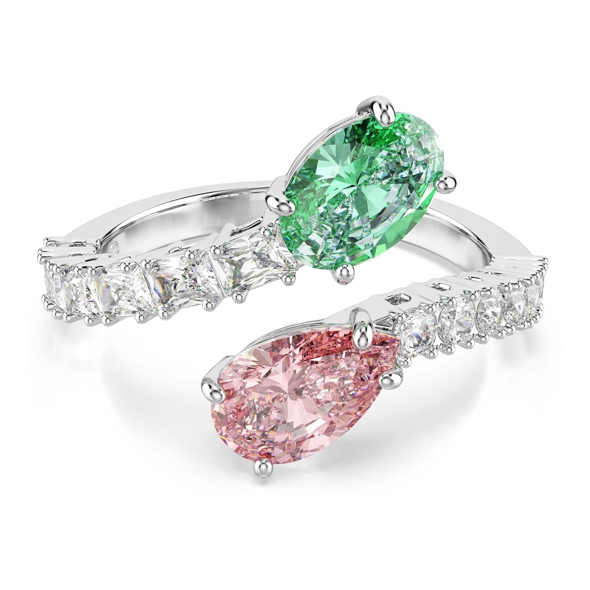Anillo abierto Swarovski x Ariana Grande, piedras de corte mixto, multicolor, acabado rodio
