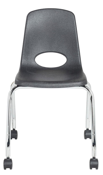 Factory Direct Partners - 10372-BK -10372 - Silla escolar móvil de 18 pulgadas con ruedas para niños, adolescentes y adultos; asiento ergonómico para aprendizaje en casa, aula u oficina, color negro (paquete de 2)