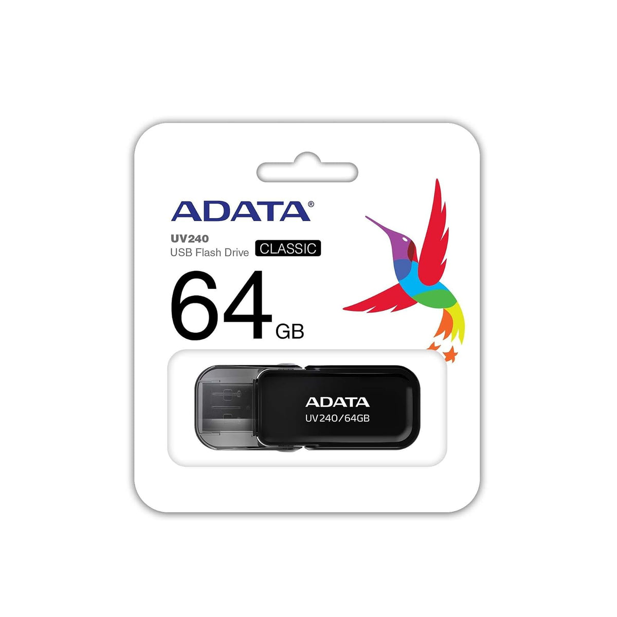 ADATA 64 GB Memoria Flash USB 2.0 con Tapa Retráctil Color Negro (Modelo UV240)
