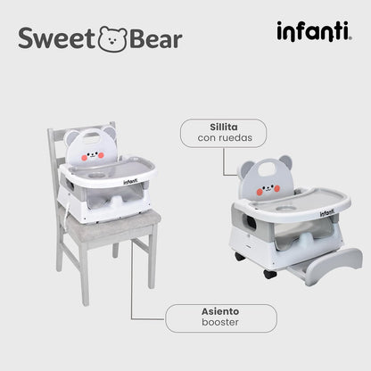 Infanti, Silla 4 En 1 Arnes De 5 Puntos Ligera Práctica Y Plegable Sweet Bear Gris