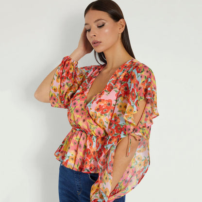 LS SASKIKA DRAPY TOP GUESS, MULTICOLOR, XL