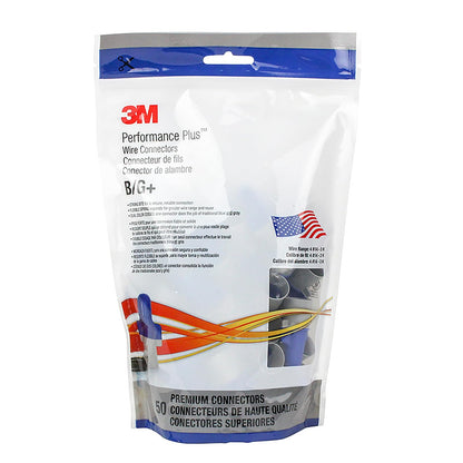 Conector de cable 3M Performance Plus, conectores de resorte de acero flexible, 14-6 AWG, color azul y gris (B/G+), bolsa de 50