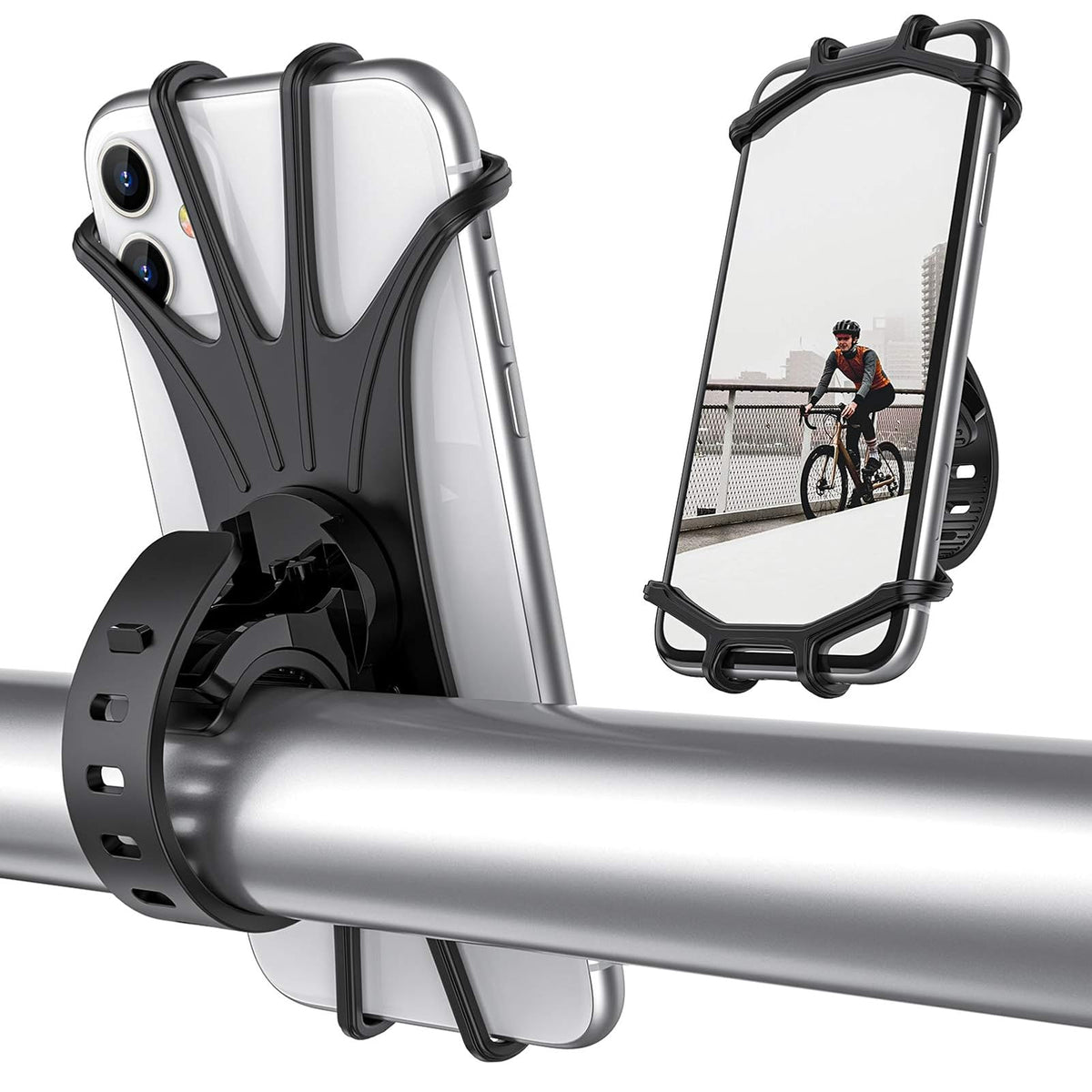 ORIbox Soporte para teléfono de Bicicleta, Soporte para manubrio de Motocicleta, Soporte de Silicona de rotación de 360°, Compatible con iPhone 13/12/11 Pro MAX XS MAX XR X 8 7 6S Plus SE 2022 12