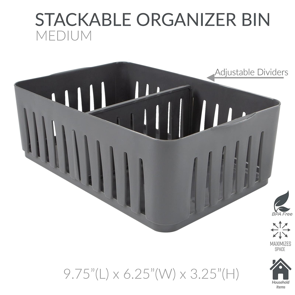 Simplify - Contenedor apilable de 3 Compartimentos con divisores Ajustables, Organizador de cajones, Cesta de Almacenamiento, Buena para Oficina, Suministros de computadora, recámara, baño,