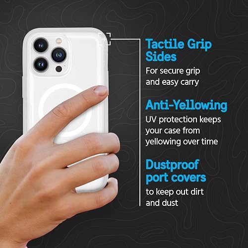 Pelican Voyager Series - iPhone 14 Pro Max Case 6.7" [Compatible with MagSafe] [Anti-Yellow] Magnetic Charging Phone Case With Belt Clip Holster Kickstand [18FT Military Grade Drop Protection] - Clear