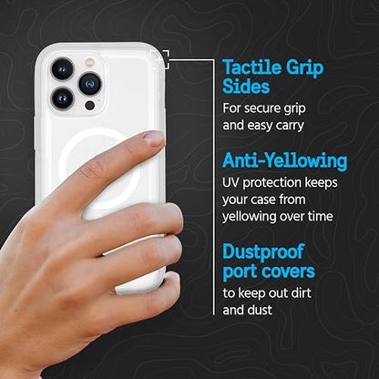 Pelican Voyager Series - iPhone 14 Pro Max Case 6.7" [Compatible with MagSafe] [Anti-Yellow] Magnetic Charging Phone Case With Belt Clip Holster Kickstand [18FT Military Grade Drop Protection] - Clear