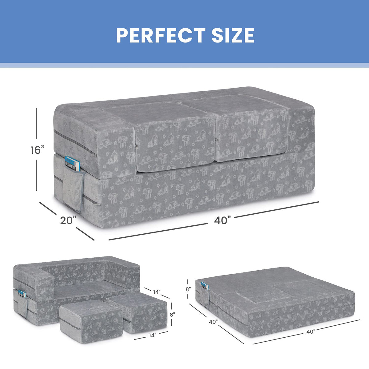 Serta Delta Children Perfect Sleeper - Juego de sofá Convertible y Juego para niños y niños, sofá Modular de Espuma y Tumbona abatible con 2 otomanos, Gris