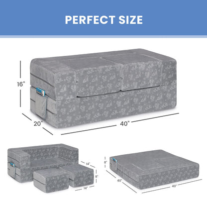Serta Delta Children Perfect Sleeper - Juego de sofá Convertible y Juego para niños y niños, sofá Modular de Espuma y Tumbona abatible con 2 otomanos, Gris