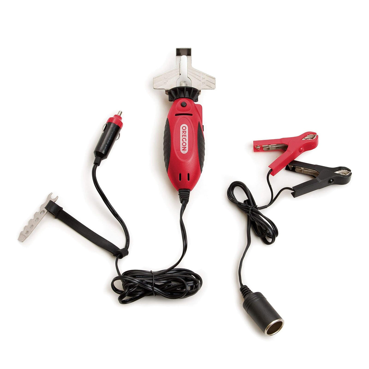 Oregon 575214 - Afilador de motosierra eléctrica de mano Sure Sharp de 12 V, herramienta de afilado y mantenimiento de cadena de sierra 2 en 1, cable de 16 pies