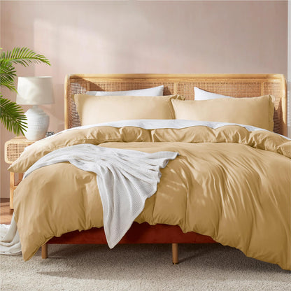 Nestl Bedding Juego de Funda para Edredón 3 Piezas, Microfibra - Camello - King