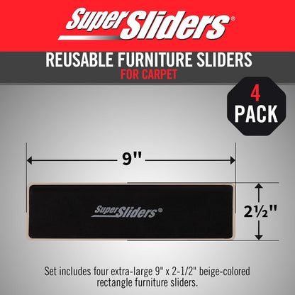 Deslizadores de fieltro reutilizables SuperSliders para muebles en superficies duras (4 piezas) – 6.35 x 22.86 cm, rectangulares, Rectangle, 4 Pieces, Beige