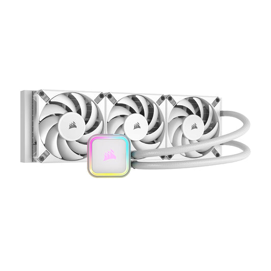 Corsair H150i RGB Elite Refrigerador Líquido para CPU - 360mm AIO - Ventiladores AF120 Elite PWM - Zócalos Intel® LGA 1700, 1200, 2066, AMD® AM5 y AM4 - Blanco