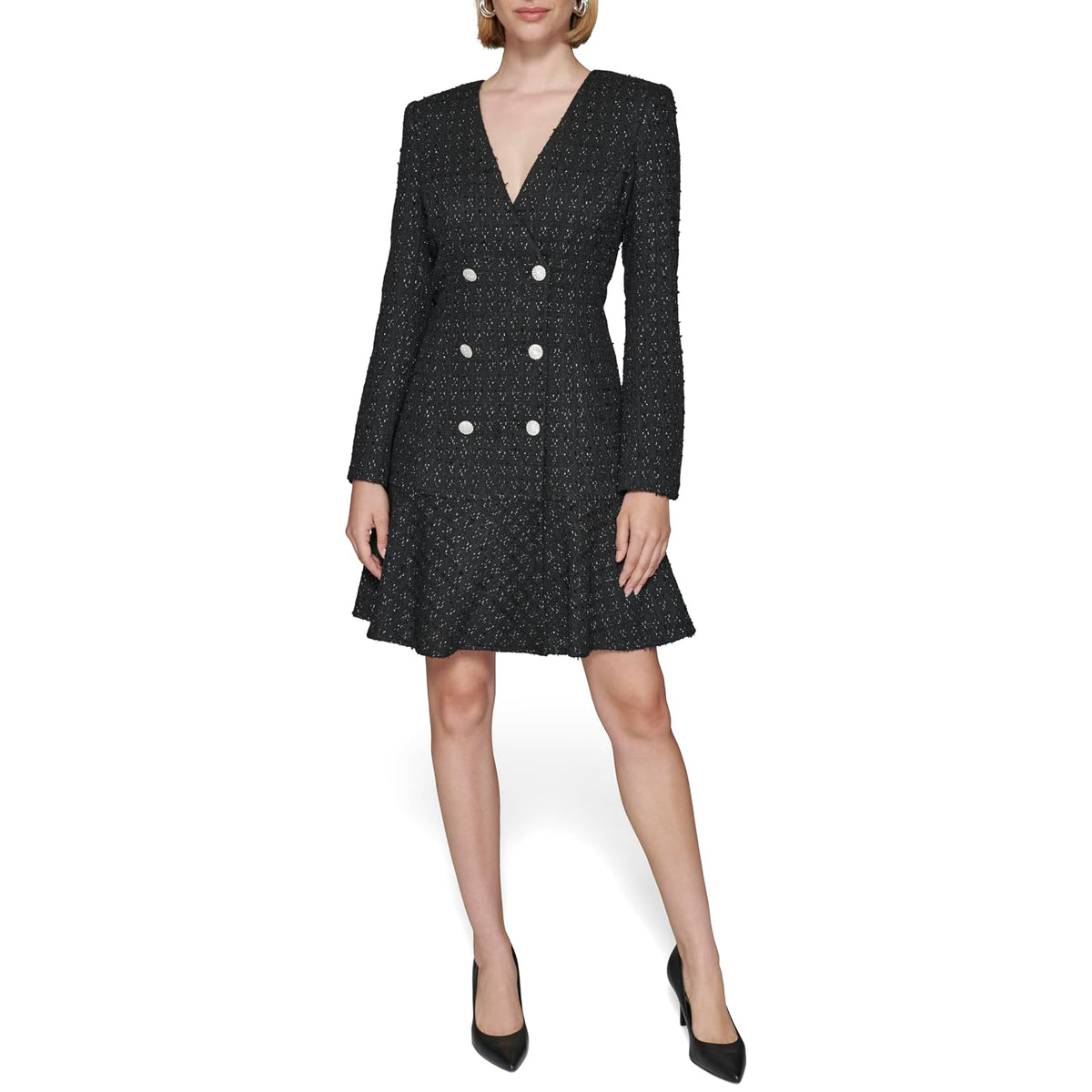 Karl Lagerfeld Embellished Buttons Long Sleeve V Neck Blazer Dress Vestido Informal Mujer