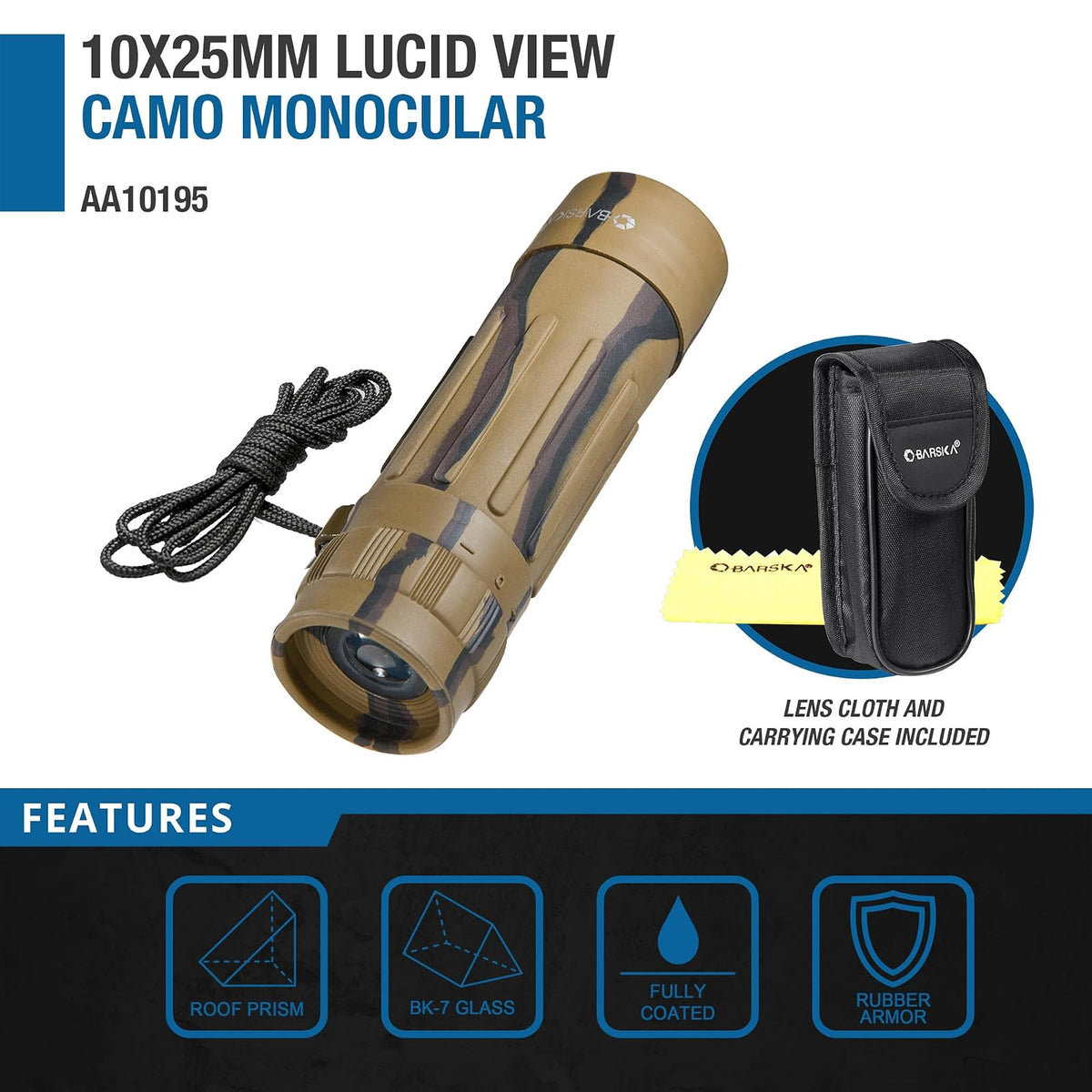 Barska AA10195 10x25 Lucid View Camouflage Monocular