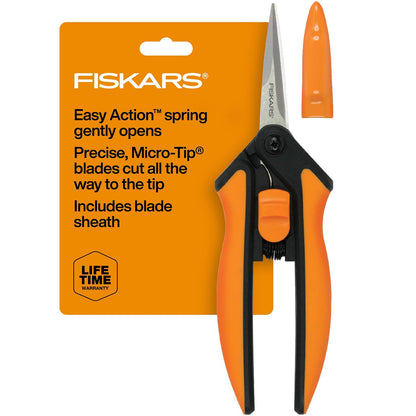 Fiskars Tijeras de Podar de Micropunta 6 Pulgadas, Cuchillas de Acero Inoxidable Afiladas con Agarre Cómodo