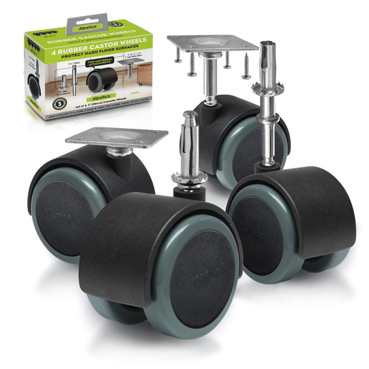 Slipstick CB681 - Ruedas protectoras de suelo de goma de 2 pulgadas (juego de 4) opciones de montaje de vástago o placa superior de 5/16 pulgadas, negro/gris verde