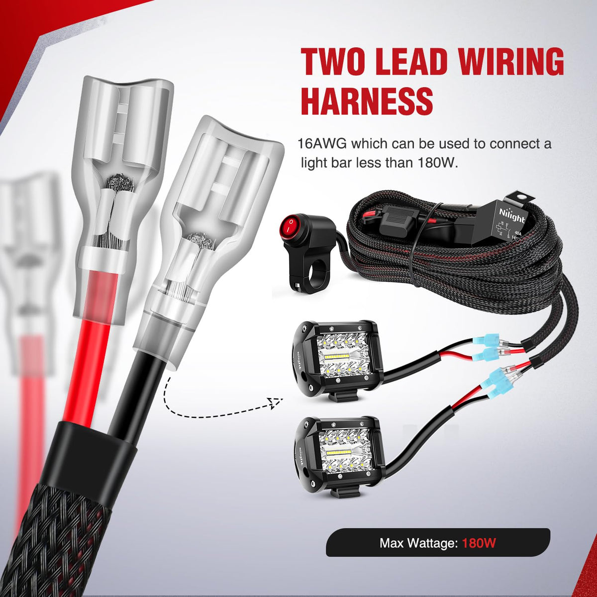 Nilight Kit Arnés Cableado 16 AWG 12V Interruptor Manubrio LED Motocicleta