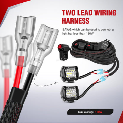 Nilight Kit Arnés Cableado 16 AWG 12V Interruptor Manubrio LED Motocicleta