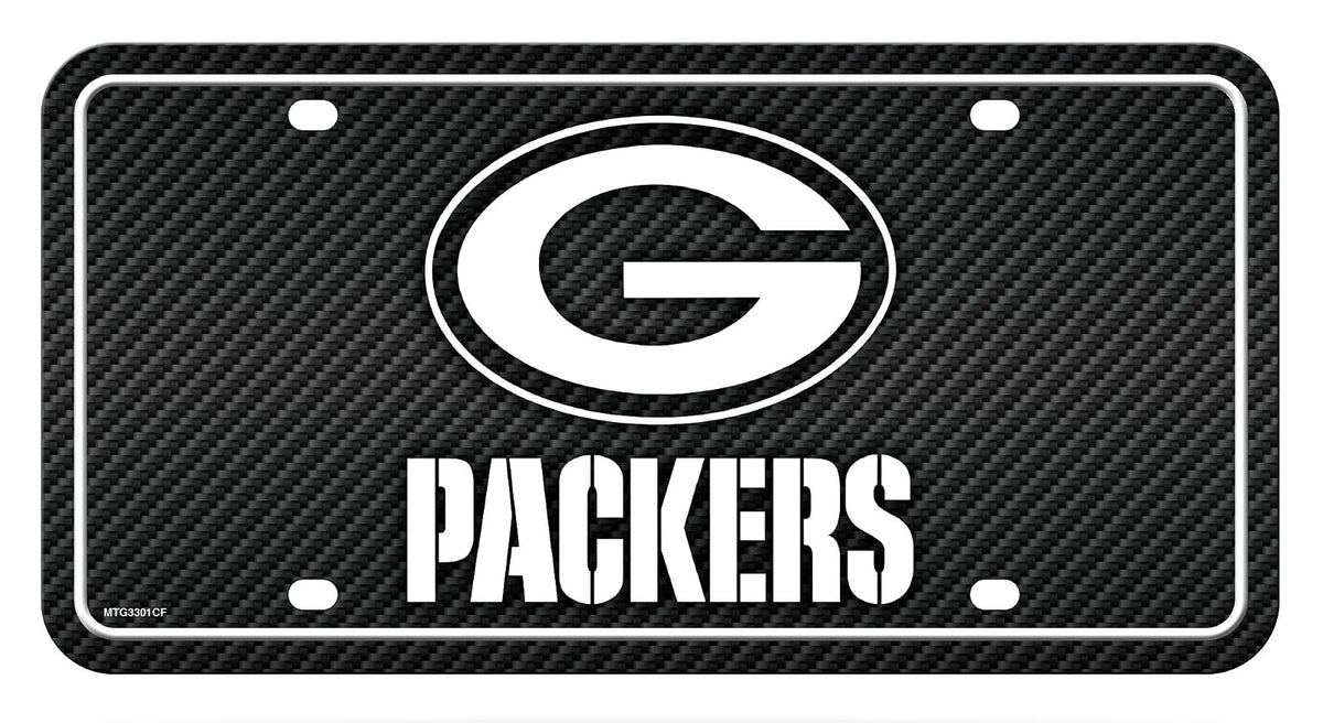 Rico Industries Placa Metálica NFL Fibra de Carbono para Auto - Green Bay Packers