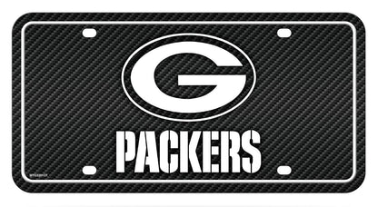 Rico Industries Placa Metálica NFL Fibra de Carbono para Auto - Green Bay Packers