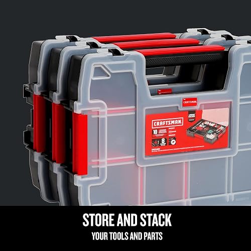 CRAFTSMAN Organizador de almacenamiento, organizador de piezas pequeñas, paquetes de 3 con 10 compartimentos, tapa incluye cierre seguro (CMST60964M)