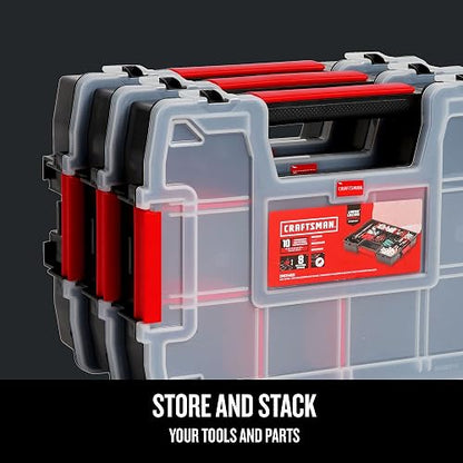 CRAFTSMAN Organizador de almacenamiento, organizador de piezas pequeñas, paquetes de 3 con 10 compartimentos, tapa incluye cierre seguro (CMST60964M)