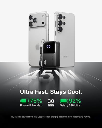 INIU Más Power Bank 10000mAh, Batería Externa compacta de 45W Carga Rápida Bateria Portatil, USB C Pila Portatil de 3 Salidas Compatible con iPhone 17 16 Samsung S25 iPad ect
