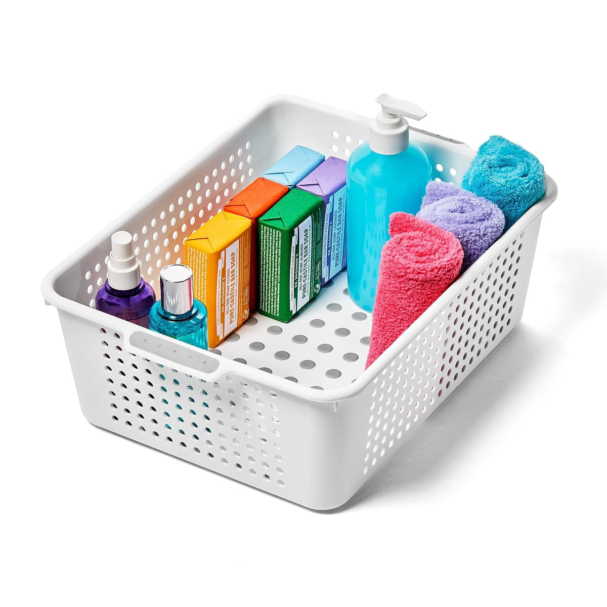 Madesmart - Cesta clásica de almacenamiento mediano, color blanco, colección clásica, organizador multiusos, puntos de agarre suave y pies antideslizantes, sin BPA