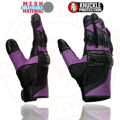Shaf International Milwaukee Leather SH802 - Guantes de competición para Mujer, Color Negro y Morado con Malla, Talla L
