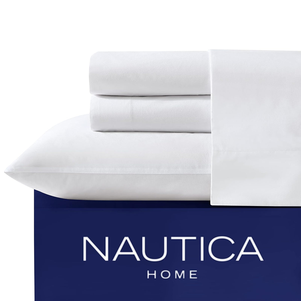 Nautica Juego de Sábanas de Percal 100% Algodón - Blanco - Individual Extra Grande