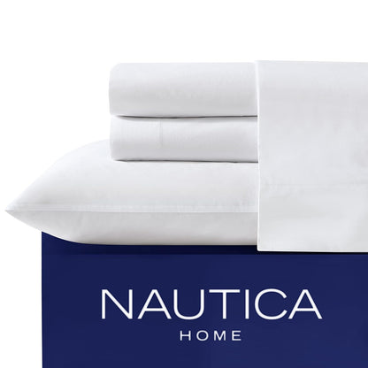 Nautica Juego de Sábanas de Percal 100% Algodón - Blanco - Individual Extra Grande