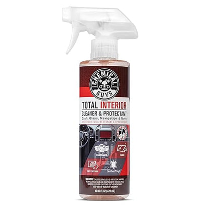 Chemical Guys Limpiador y Protector Total de Interiores (Seguro en Salpicadero, Cuero, Vinilo, Plásticos, Tapicerías, Cristales, Telas y Más), 473ml, Aroma Cereza Negra