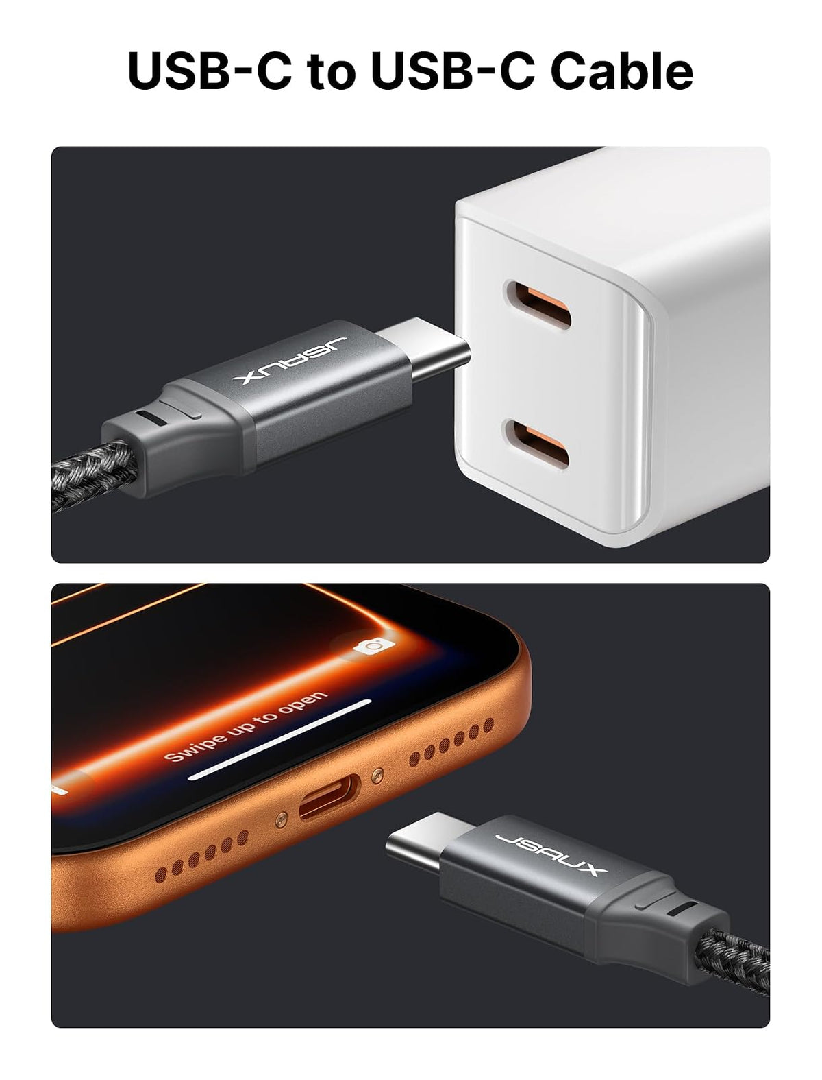 JSAUX Cable USB C a USB C de 100 W [2 unidades de 6.6 pies], cable de carga rápida tipo C compatible con iPhone 17/iPhone Air/iPhone 17 Pro/iPhone 17 Pro Max, iPhone 16/15 Series, Galaxy S/Note