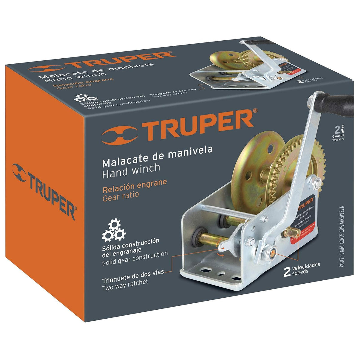 Truper MAW-91, Malacate con manivela para remolque, 910 kgs
