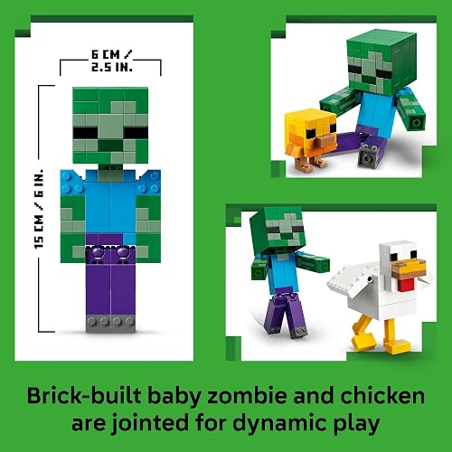 LEGO Minecraft Gallina Jockey – Juguete de Construcción – Decoración con Zombie Bebé, Gallina y Pollito – Coleccionable para Exhibir – para Mayores de 9 Años – 21582