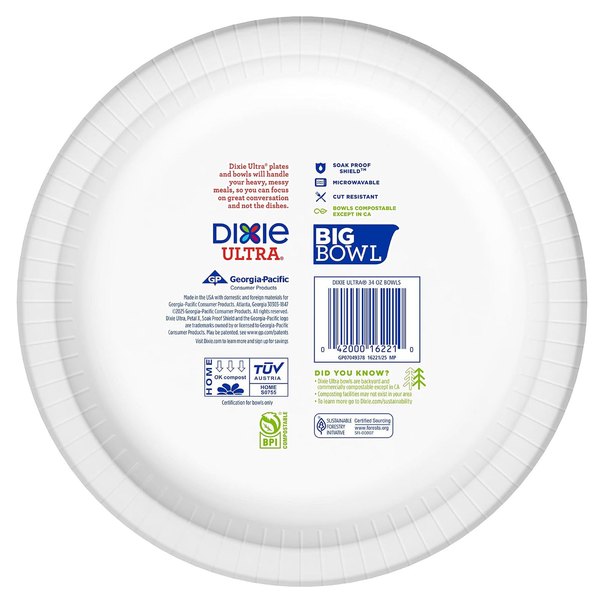Dixie Ultra® Tazón de papel de 34 onzas, 34 unidades