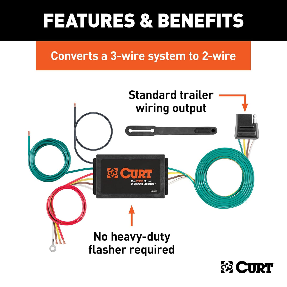 CURT Kit de Convertidor de Luz Trasera de Remolque de 3 a 2 Cables 59187, 4 Pines