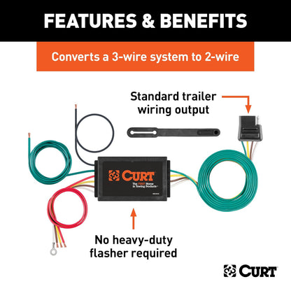 CURT Kit de Convertidor de Luz Trasera de Remolque de 3 a 2 Cables 59187, 4 Pines