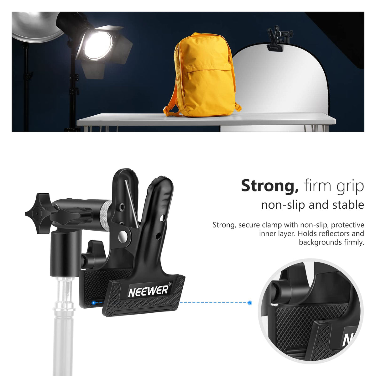 NEEWER Estudio Fotográfico Resistente Metal Pinza Soporte para Reflector | con 5/8" Soporte de Luz Attachment