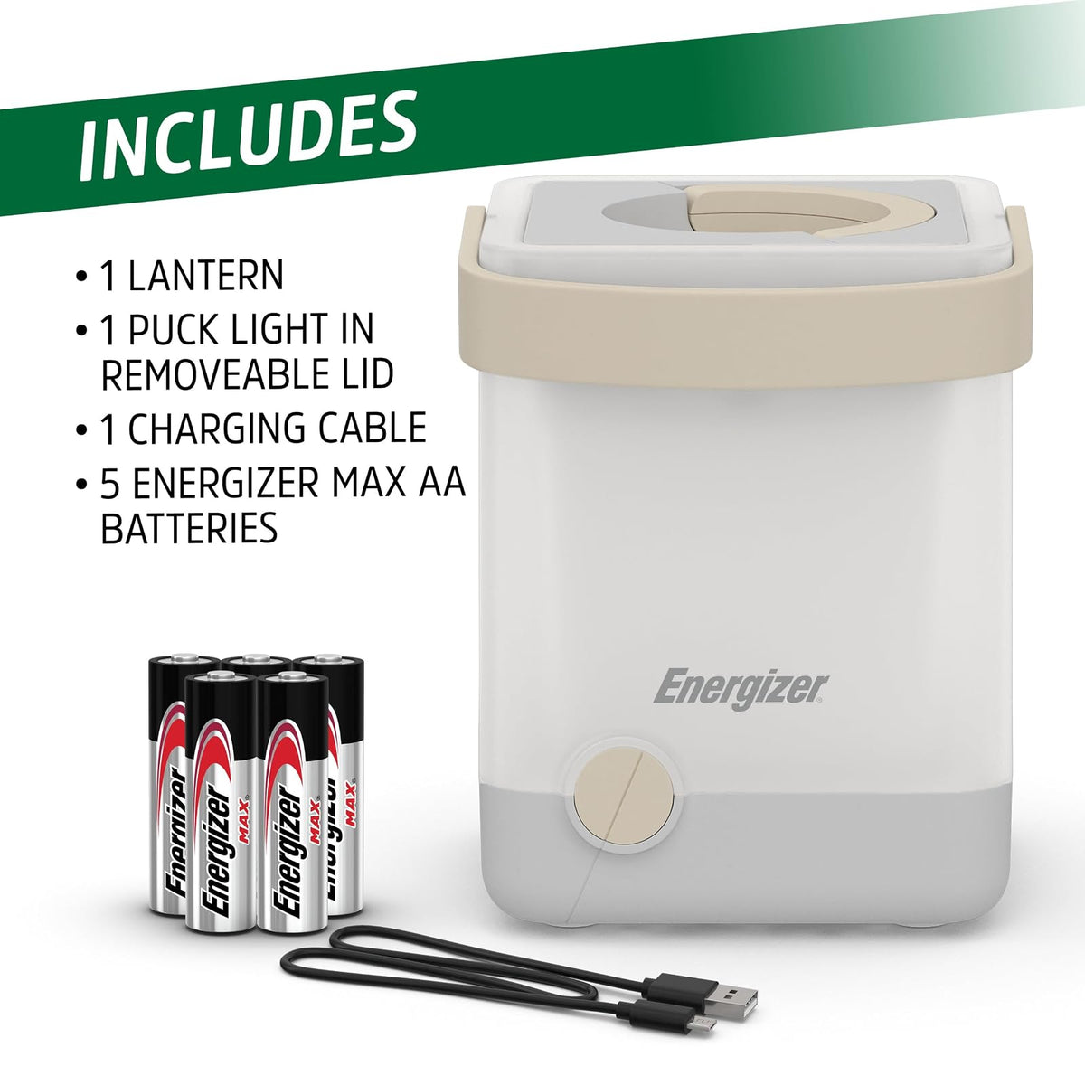 Energizer LightxPower - Linterna de camping con cubeta, X1000, recargable de doble potencia, batería AA, IPX4, resistente al agua