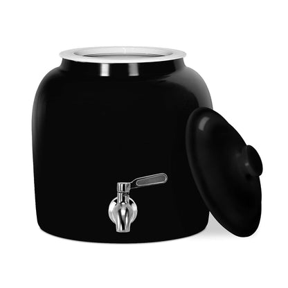 Geo Dispensador de Agua de Cerámica de Porcelana con Llave de Acero Inoxidable - Sólido Negro