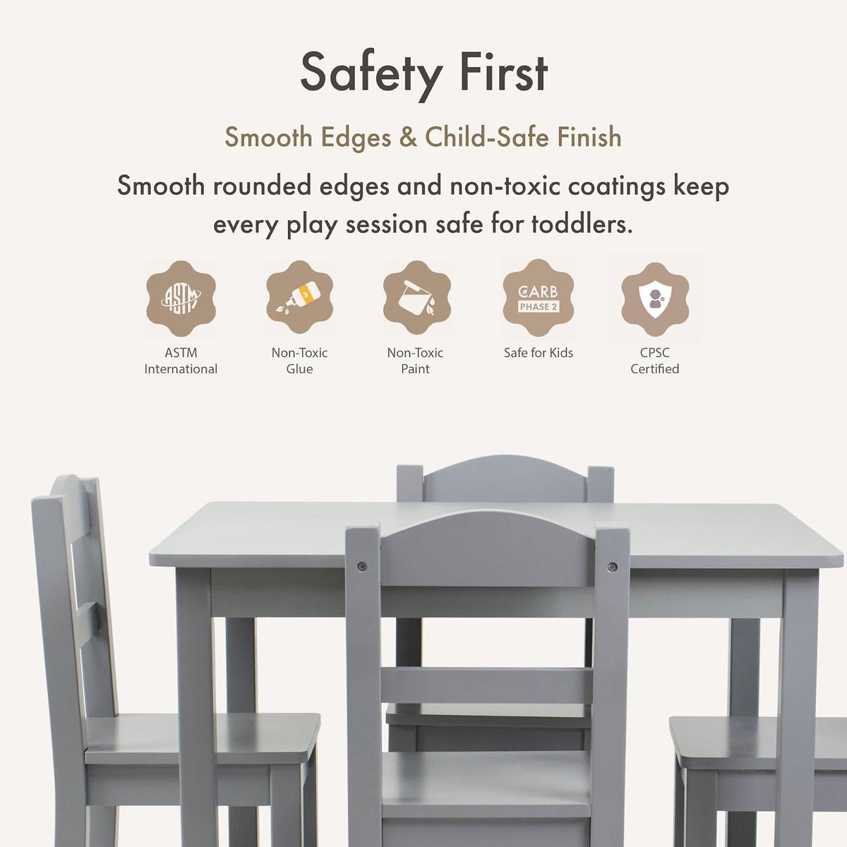 Humble Crew Wood - Juego de 4 sillas y Mesa para niños, Color Gris